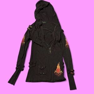 Vintage Ed Hardy Brown Zip-Up Hoodie